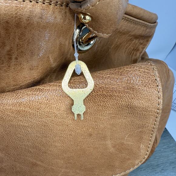Aleanto Collezioni Italy Camel Leather Satchel Purse Handbag Studded Handle Read - Picture 11 of 15